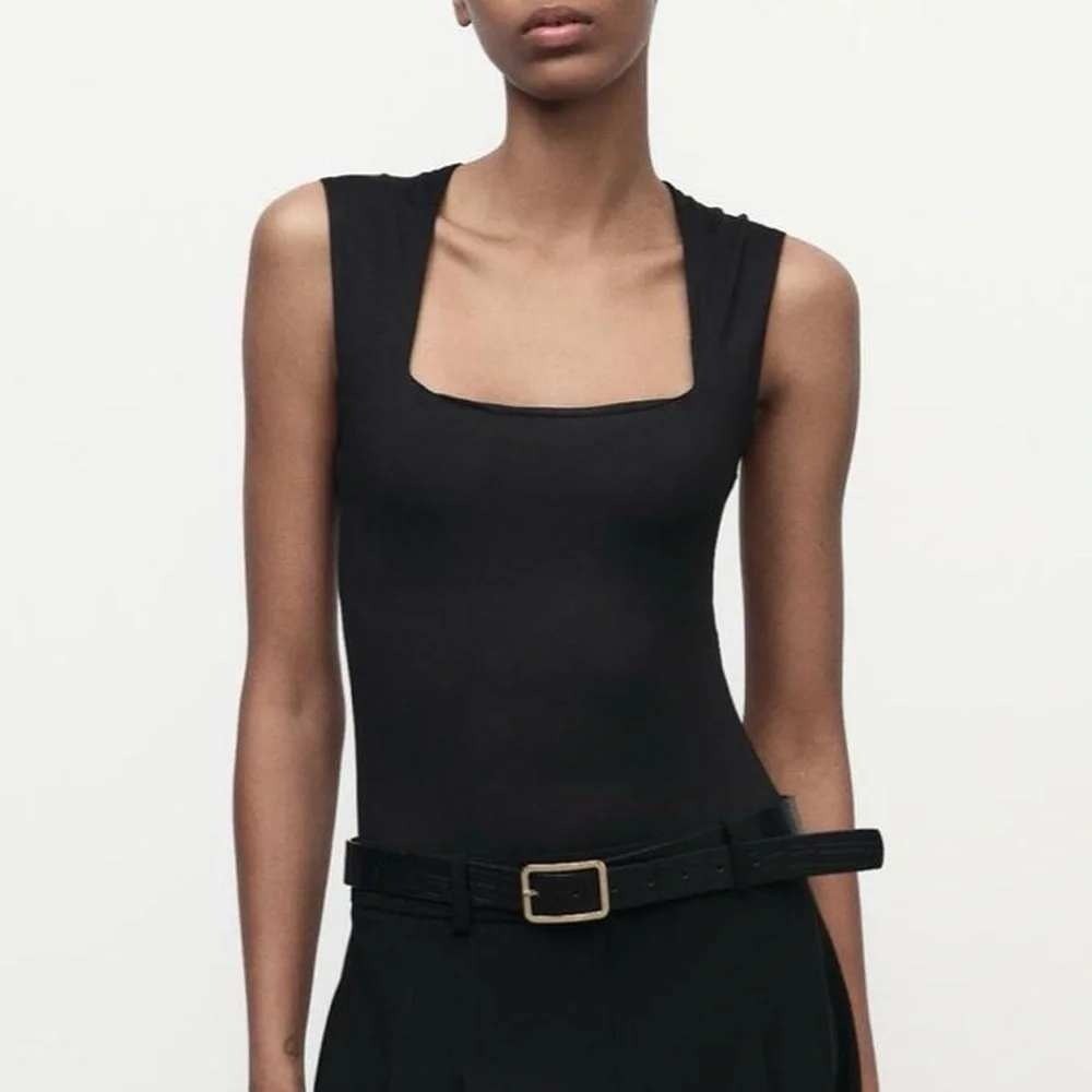 House of Harlow 1960 Womens Black Square Neck Sleeveless Bodysuit Size XS